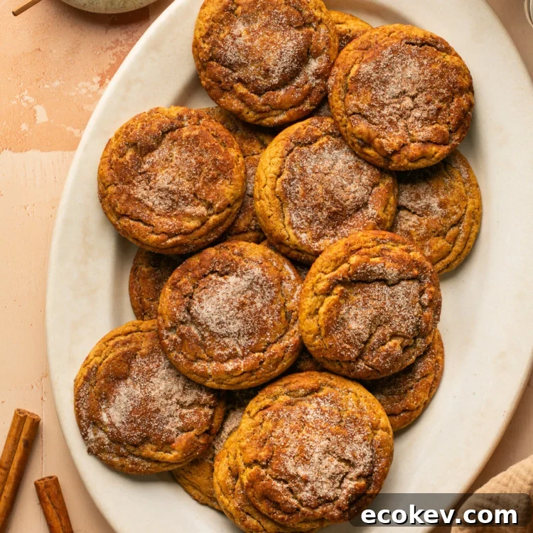 a white oval plate with gingerbread snickerdoodle cookies topped with cinnamon sugar
