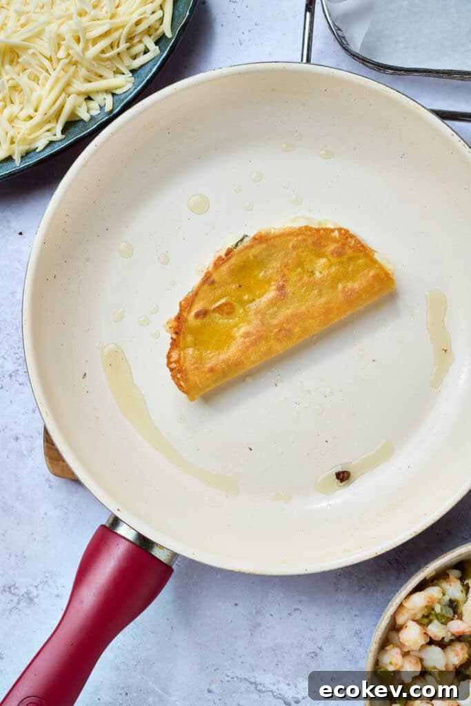 Crispy taco in a skillet