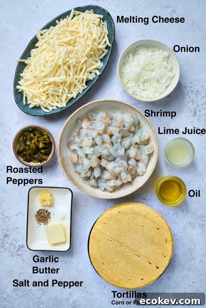 Ingredients to make cheesy shrimp tacos 