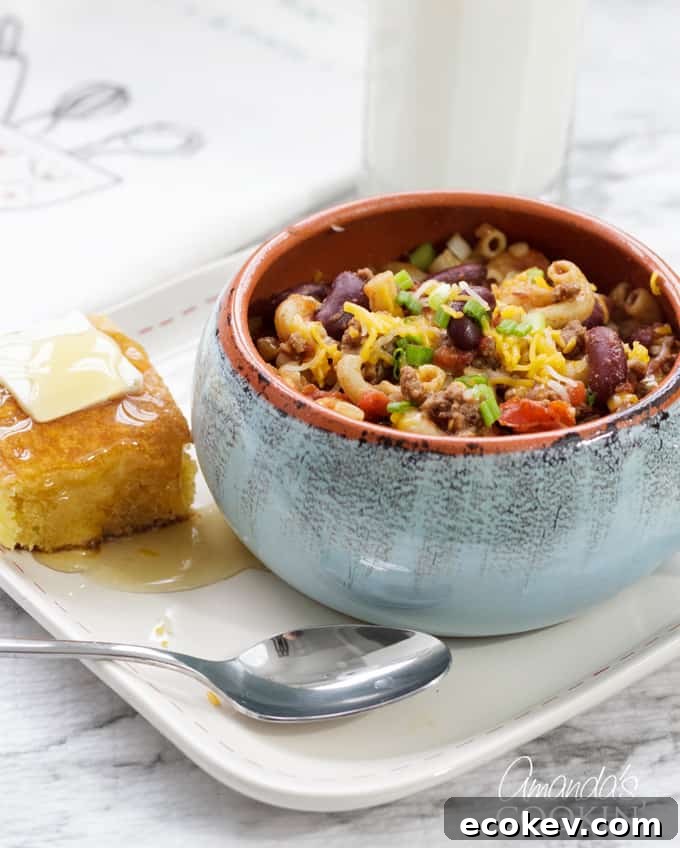 chili mac in a bowl