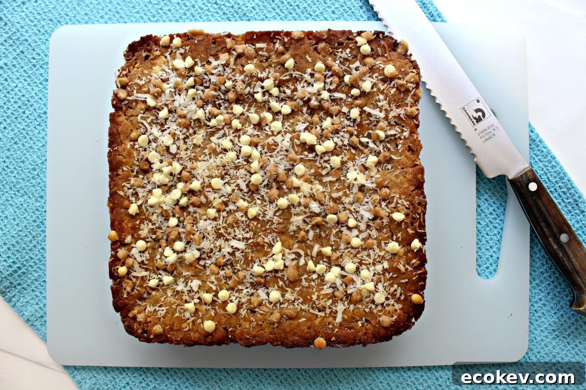 Coconut Milk Toffee Blondies before cutting the 8 inch square.