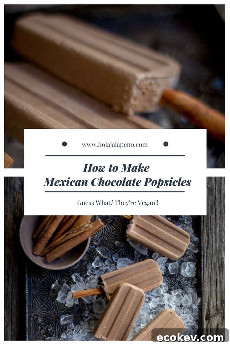 These super simple vegan Mexican chocolate popsicles are rich and creamy with hints of chili and cinnamon and chocolate and take about 10 minutes to make!