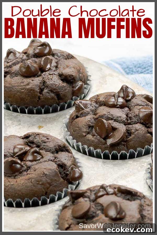 Double Chocolate Banana Muffins Pinterest Pin Image