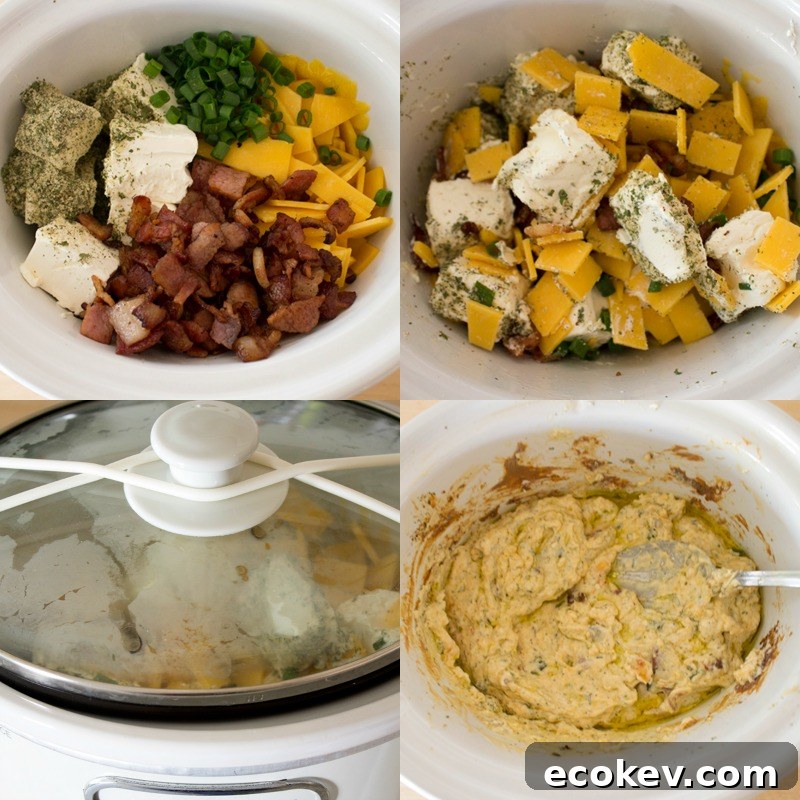Slow Cooker Bacon Ranch Dip is my go to dip for game day. Super cheesy and studded with bacon, this easy to make dip is always a crowd pleaser!