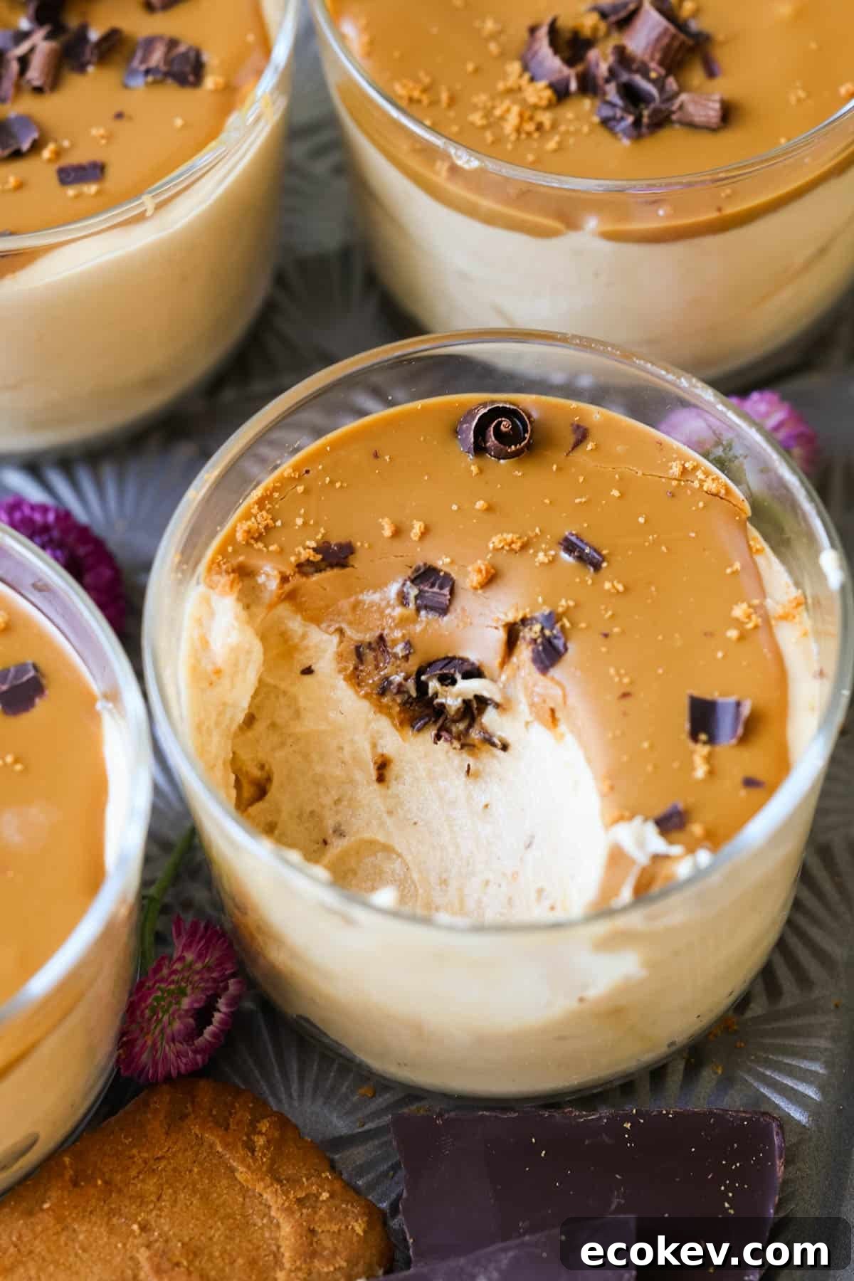 biscoff mousse in glass jars.