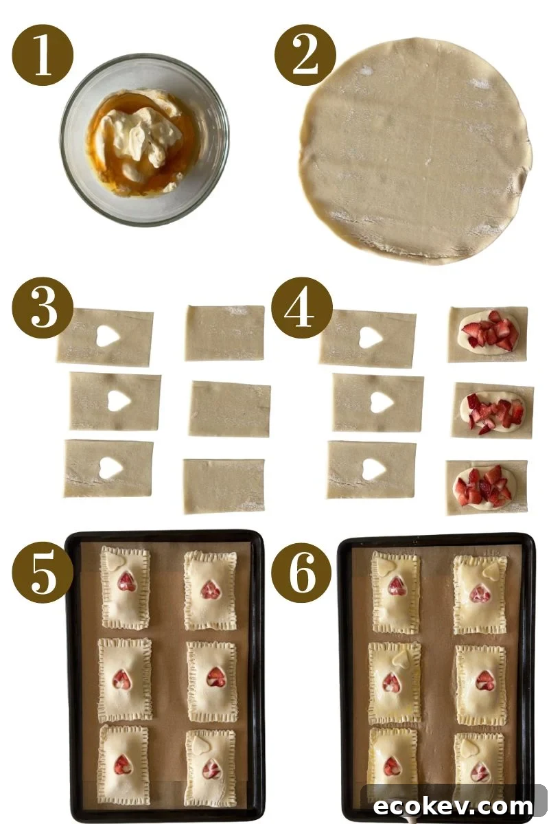 Steps to make strawberry cream cheese hand pies.