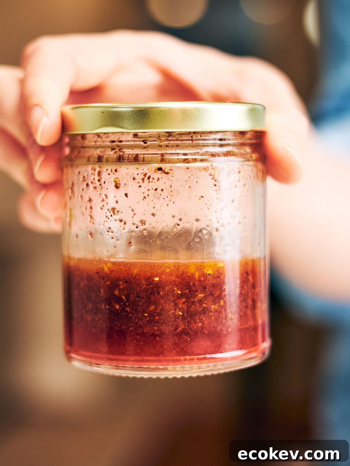 Easy sumac dressing in a glass jar.