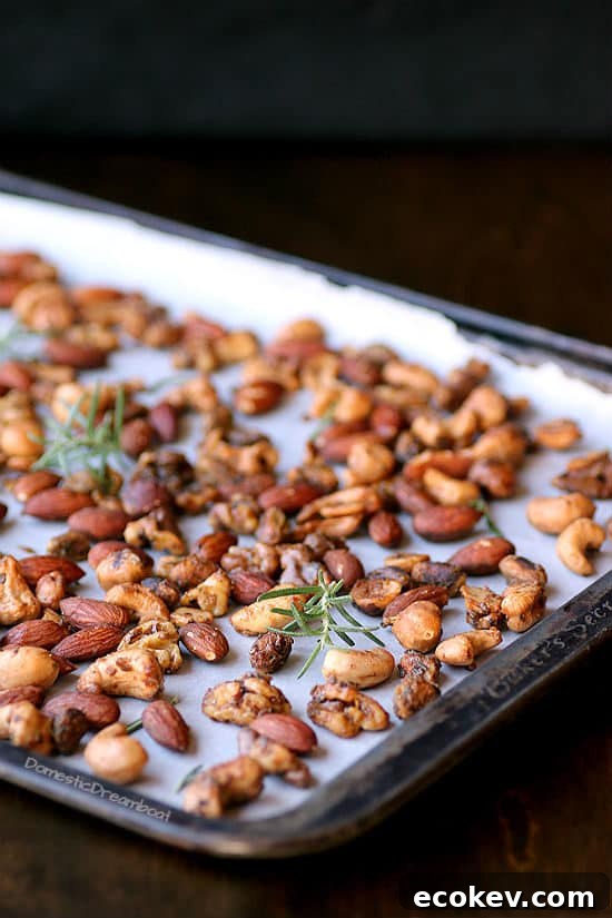 Sweet and Spicy Rosemary Roasted Nuts