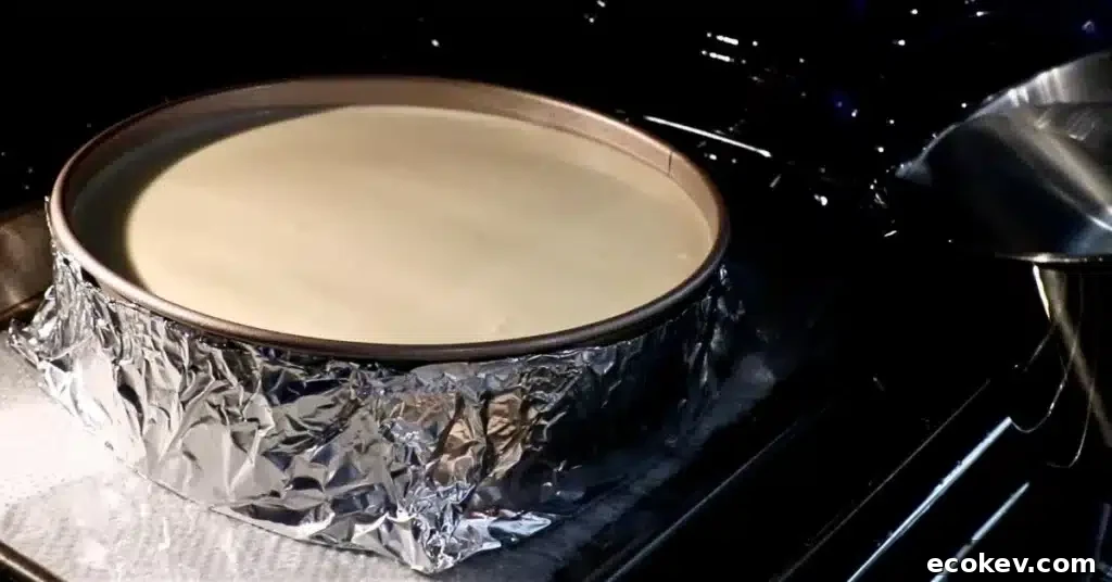 pouring hot water into tray with a cheesecake pan