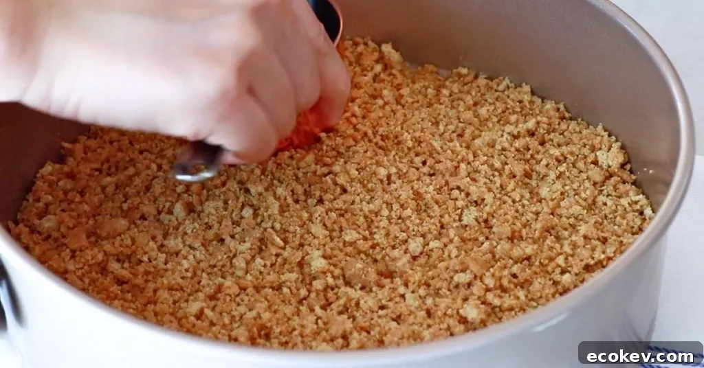 pressing butter, graham crackers, and sugar for cheesecake crust