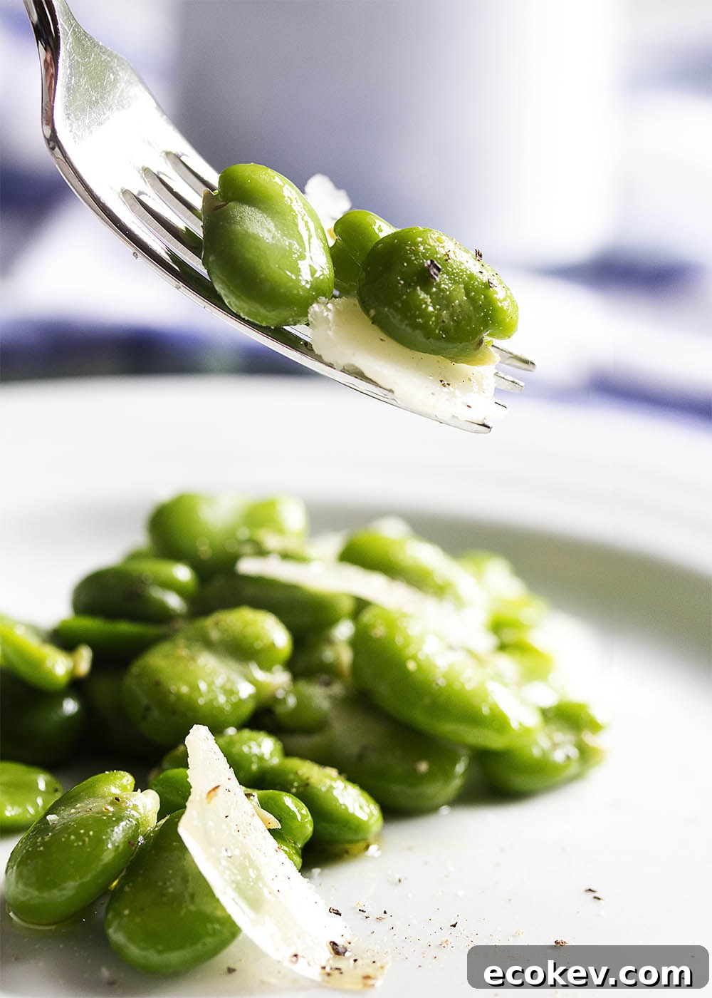 Fresh fava bean and parmesan salad tossed lightly with olive oil and seasoned with salt and pepper.
