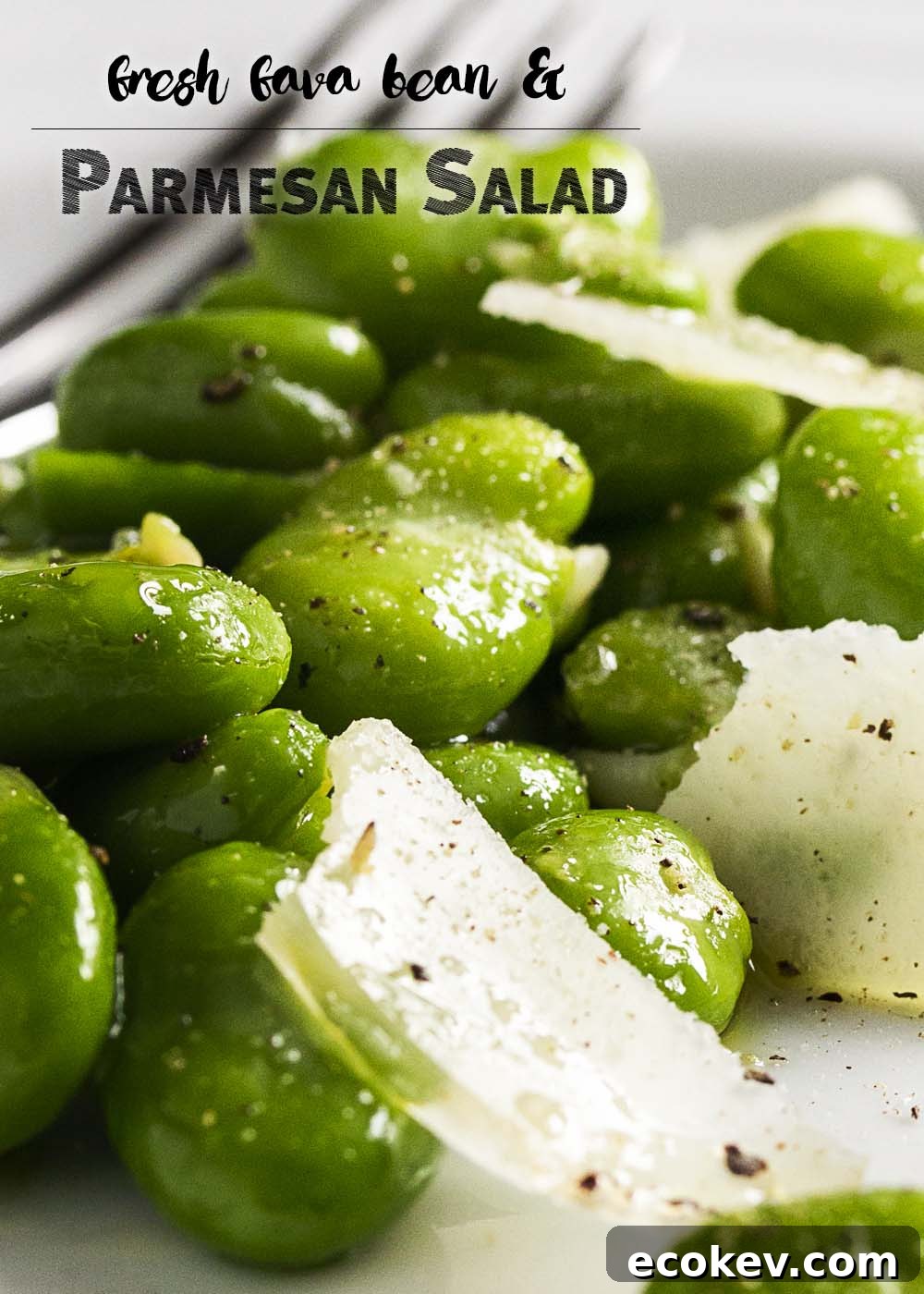 Fresh fava bean with text.