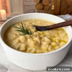 A bowl of creamy chickpea pasta.