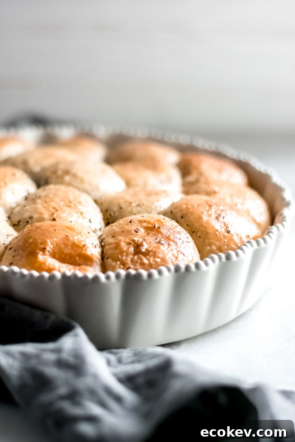 Cheesy Garlic Herb Pull Apart Rolls in the pan after baking.