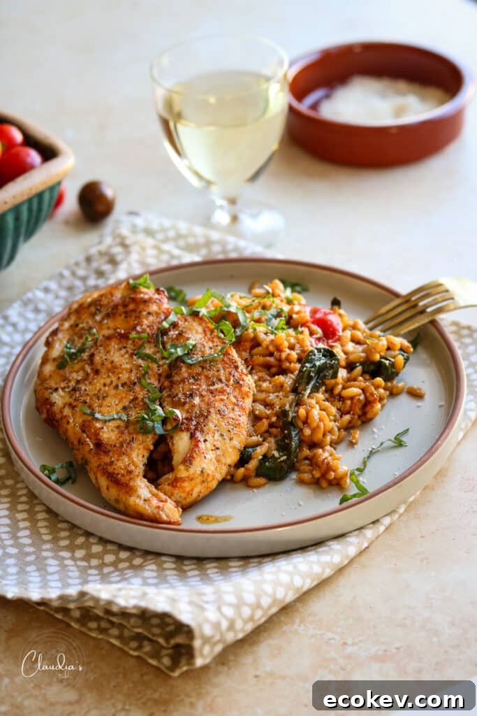 chicken cutlets with creamy orzo served with white wine and extra parmesan cheese for sprinkling.
