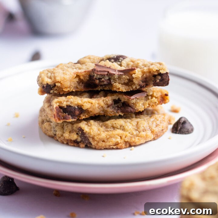 egg free chocolate chip cookies on a plate showing inside texture