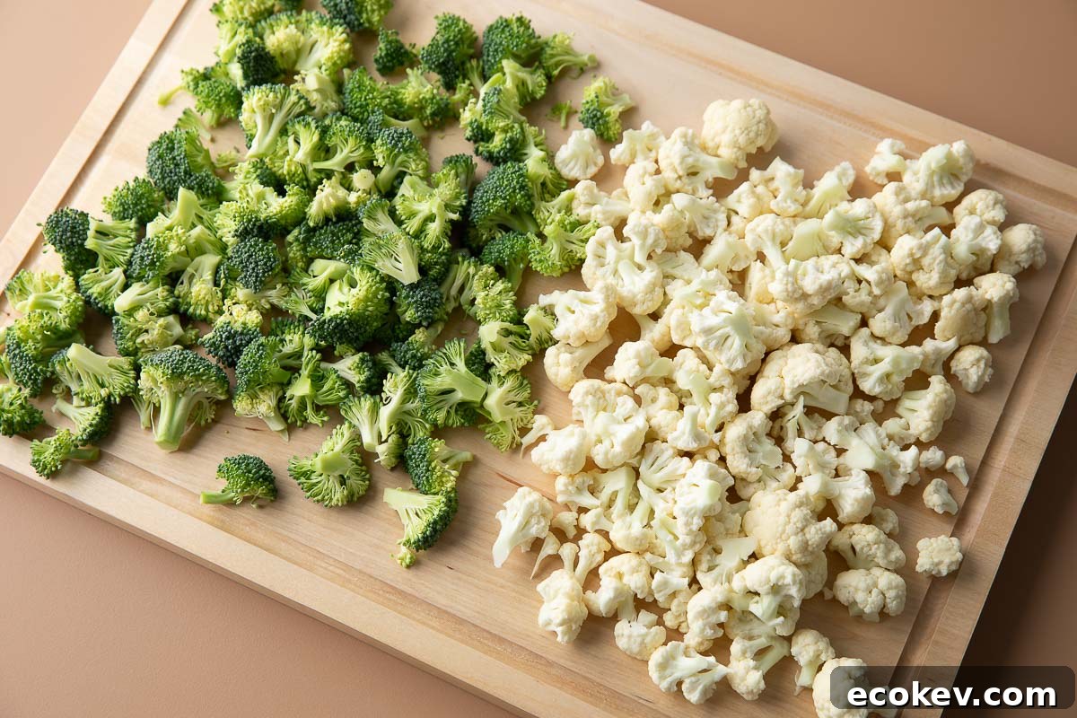 chopped broccoli and cauliflower