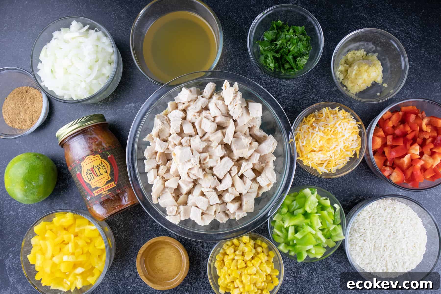 southwest chicken recipe ingredients in own bowls