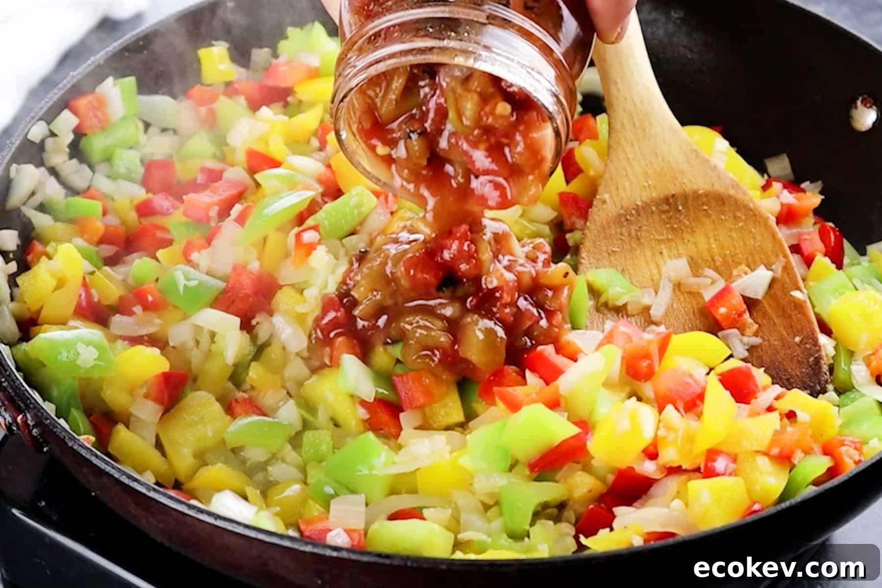 adding salsa to skillet