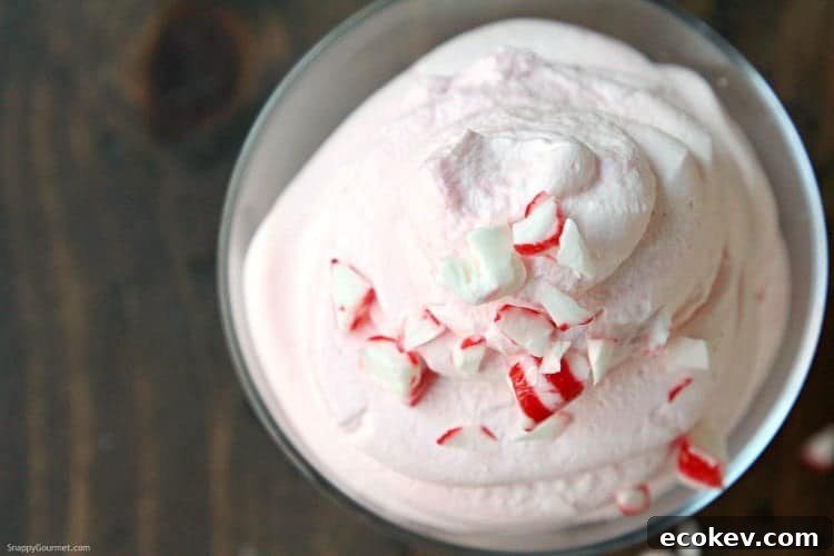 overhead of peppermint whipped cream in bowl