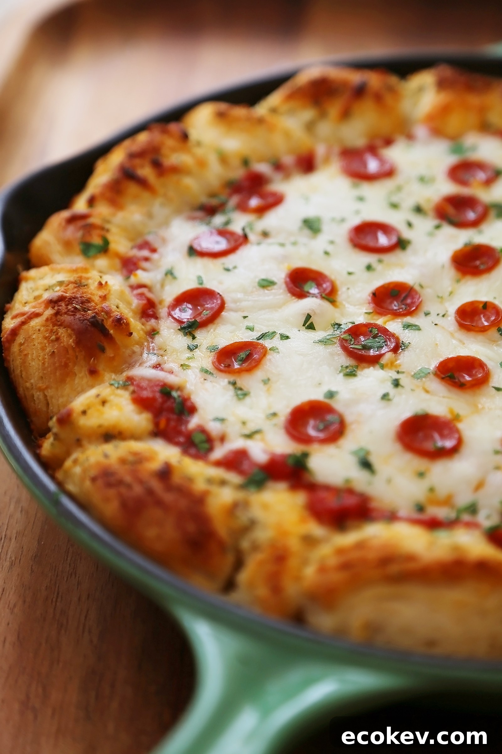 Closeup of pepperoni and melted mozzarella