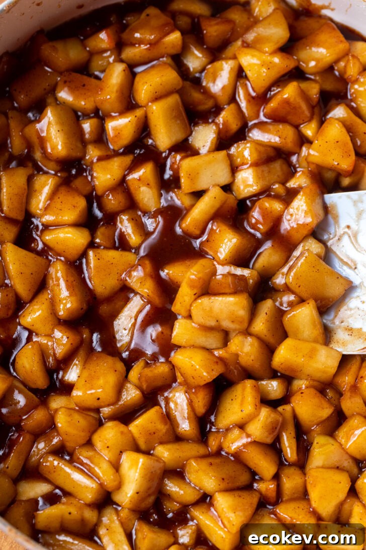 Apple filling in the pan.