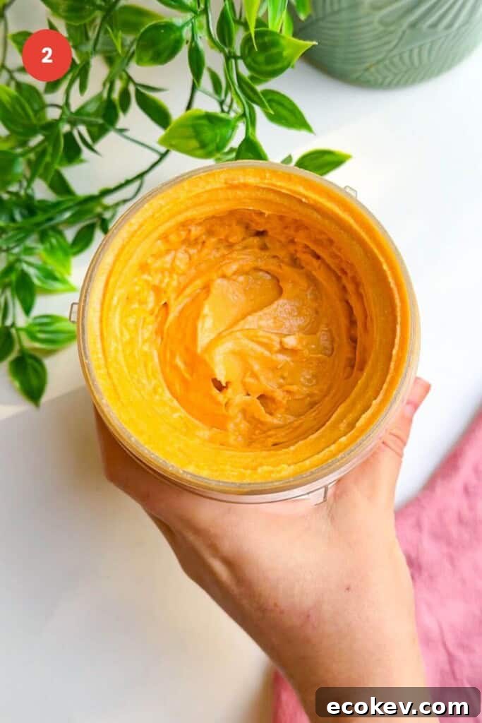 Blended butternut squash feta dip in blender.