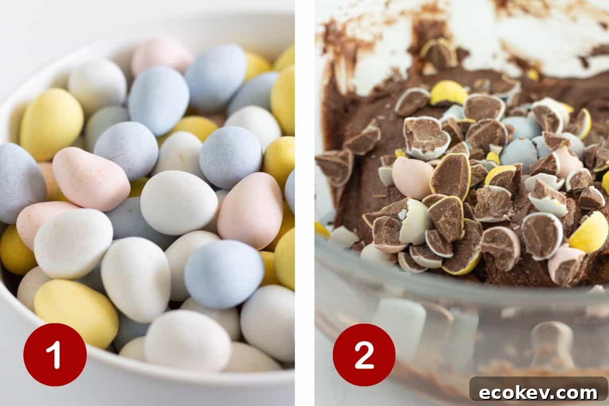 Prepping the mini egg candy and making the brownie batter.