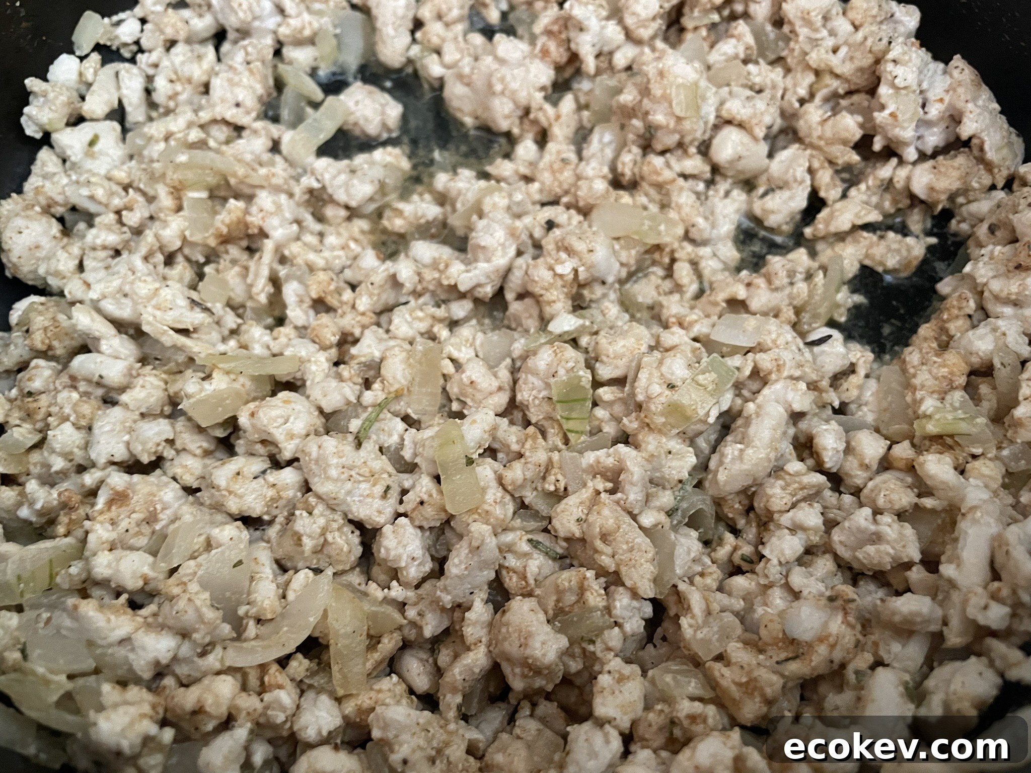 Cooked turkey taco meat.