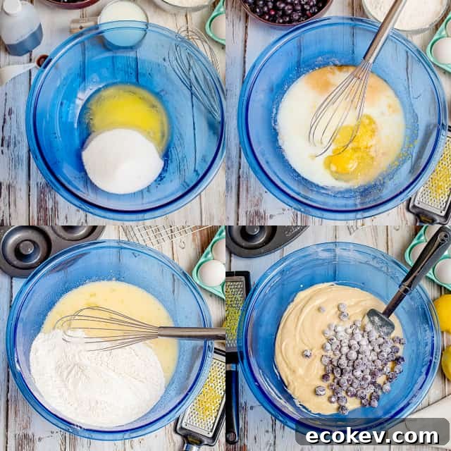collage of step-by-step photos on making lemon blueberry donuts
