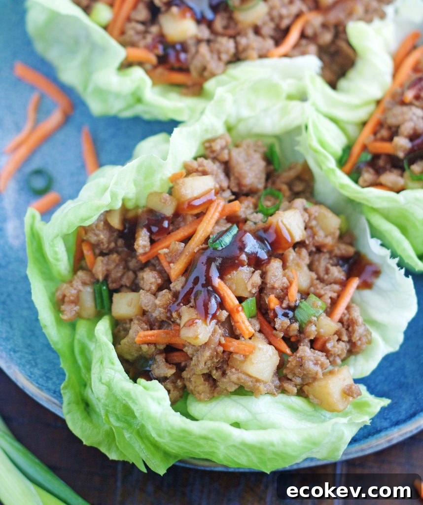 Up-close shot of a ground turkey lettuce wrap