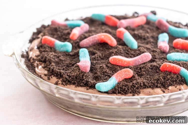 gummy worms on top of the mud pie recipe