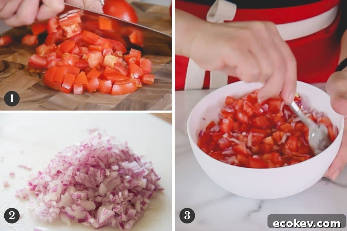 Step by step images of making tomato relish.