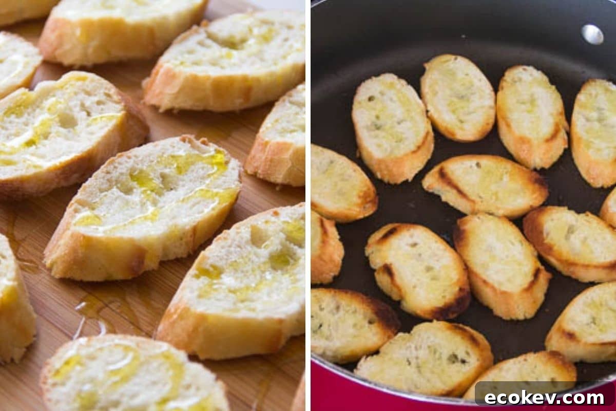 Side by side images of making crostini.