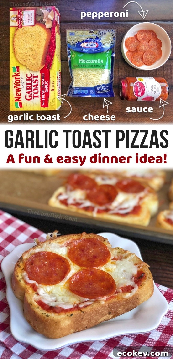 Kids love these easy homemade garlic toast pizzas. They are so simple to make with just a few ingredients including frozen garlic toast, pizza sauce, cheese and any toppings you want. Just 3 ingredients! A super quick and easy meal for busy nights. Great for older kids and teens to make themselves. Younger kids and toddlers love helping, too. Who doesn't love putting toppings on their own personal pizza?
