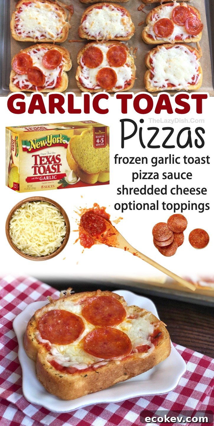 Garlic Toast Pizzas | A super fun and simple dinner idea for your picky kids! If you're looking for last minute dinner ideas for when you don't have anything planned, just pick up some frozen garlic toast from the grocery store to make these delicious pizzas! They only require a few simple and cheap ingredients, and your older kids and teenagers are even old enough to make them by themselves. Younger kids and toddlers love helping, too. Who doesn't love putting toppings on their own personal pizza?
