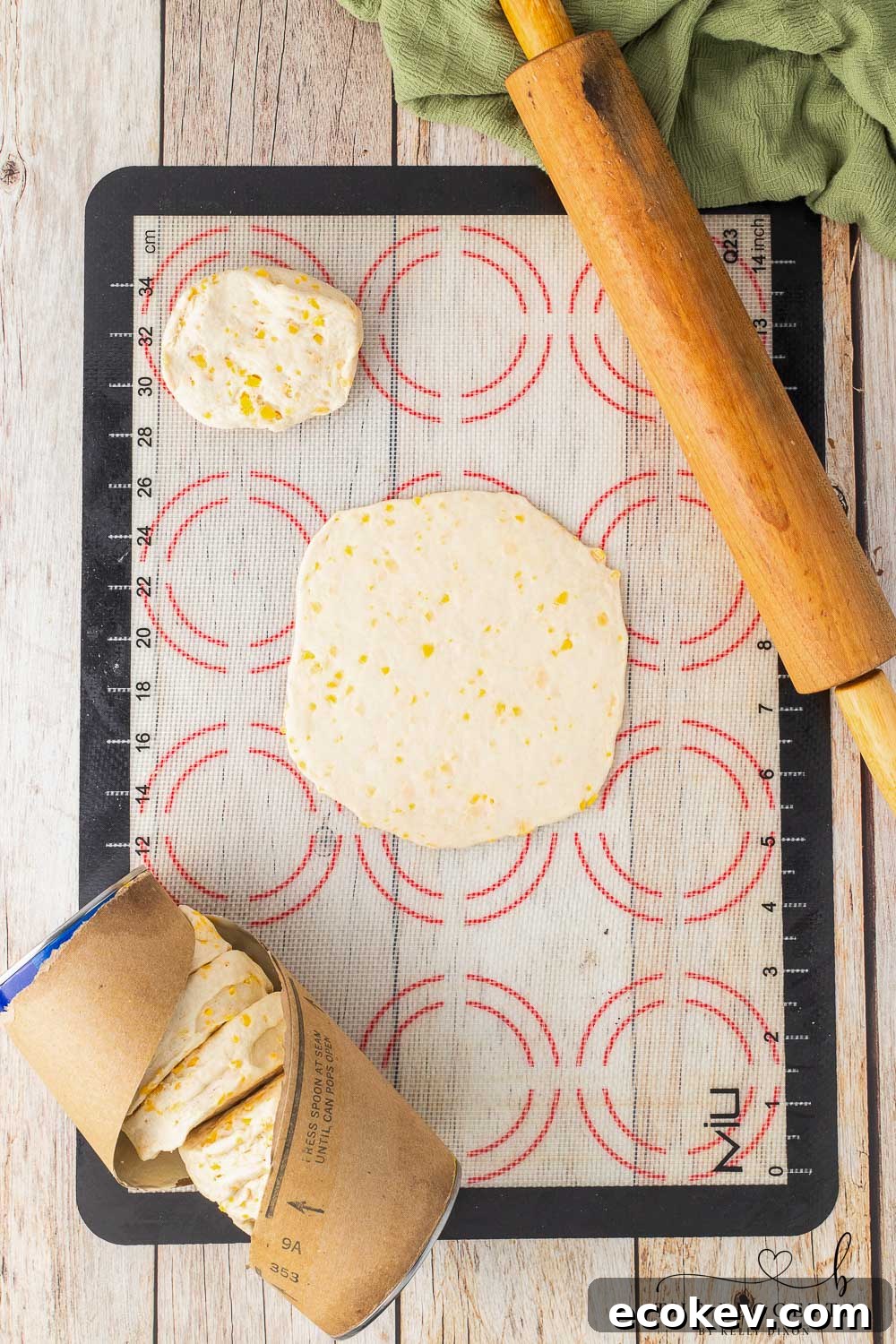 Roll out biscuits until flat