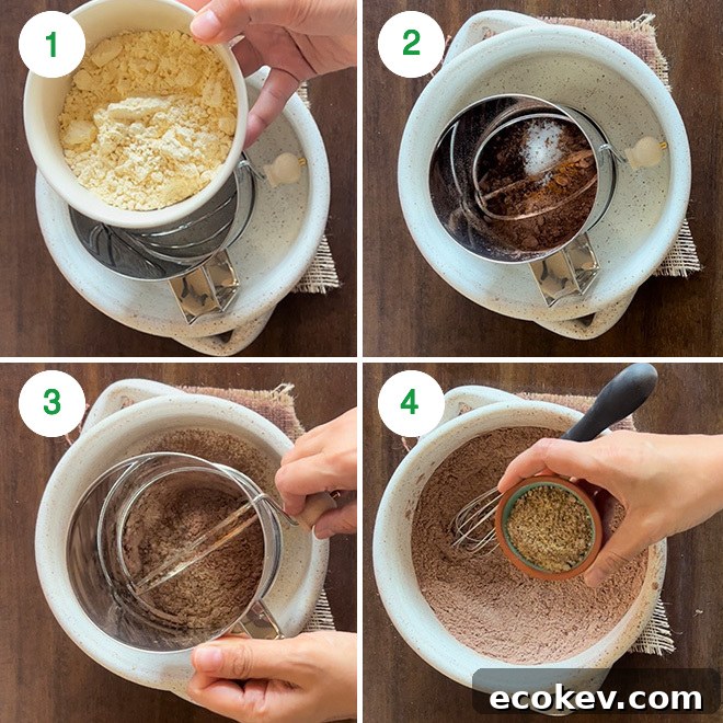 Eggless Besan (Chickpea Flour) Brownies Recipe 4 step by step picture collage of making besan brownies