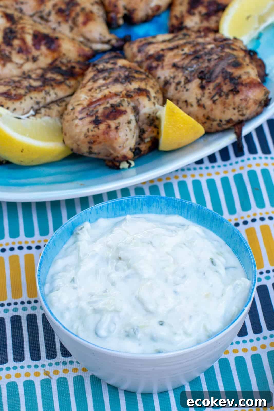 Greek tzatziki sauce in a bowl.