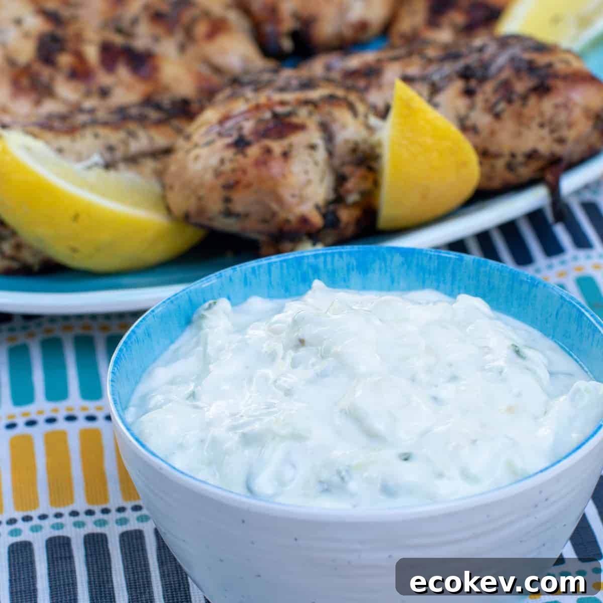A close up photo of a bowl of tzatziki.