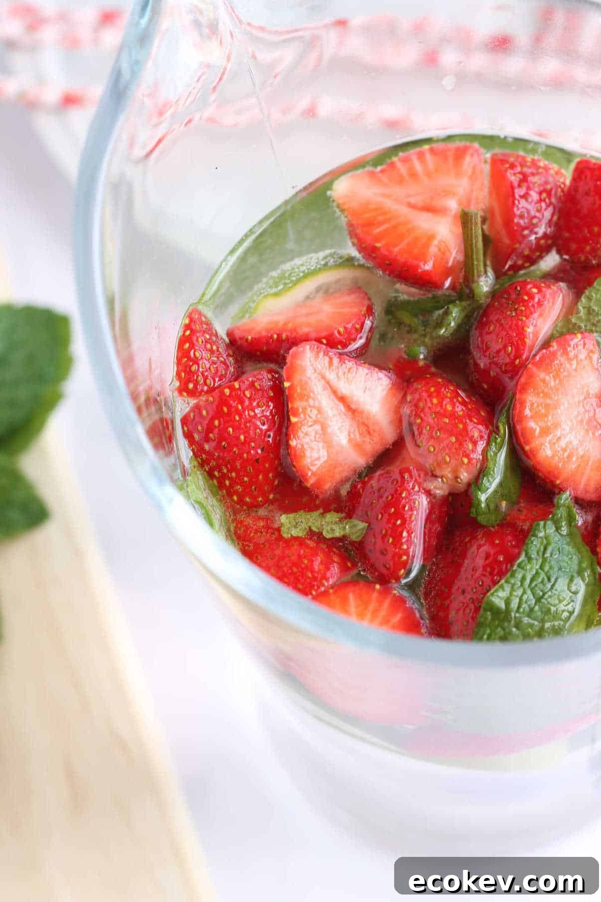 A jug of strawberry mojito.
