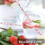 a glass of strawberry mojito.