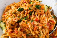 Mexican Spaghetti with Chorizo, Peppers, and Cheese