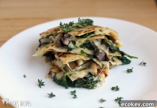Spinach, Mushroom, and Thyme Quesadillas with Smoked Gouda