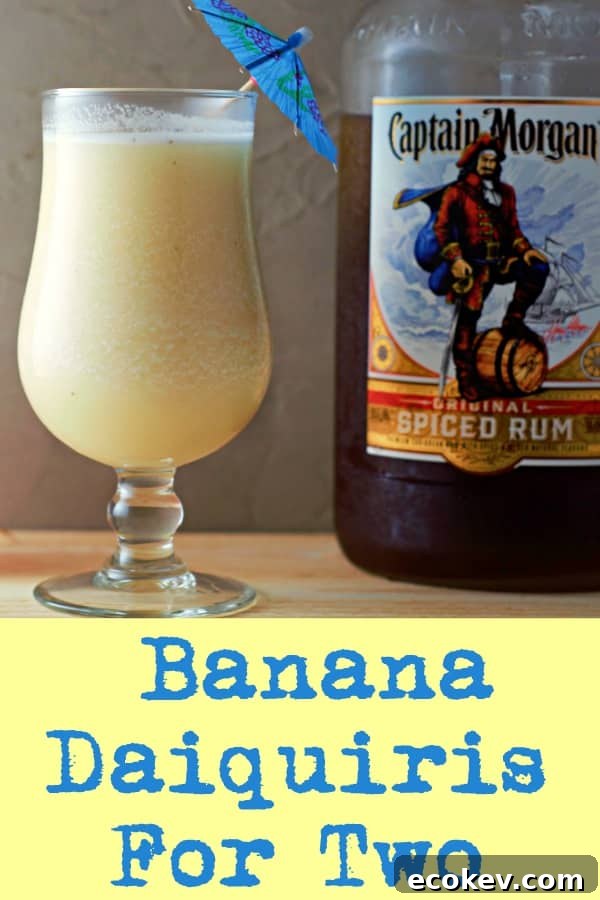 a graphic of best ever Banana Daiquiri Recipe for Two.