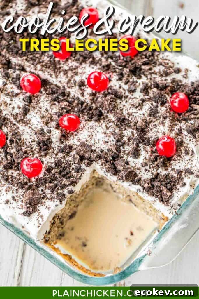 baking dish of cookies & cream tres leches cake