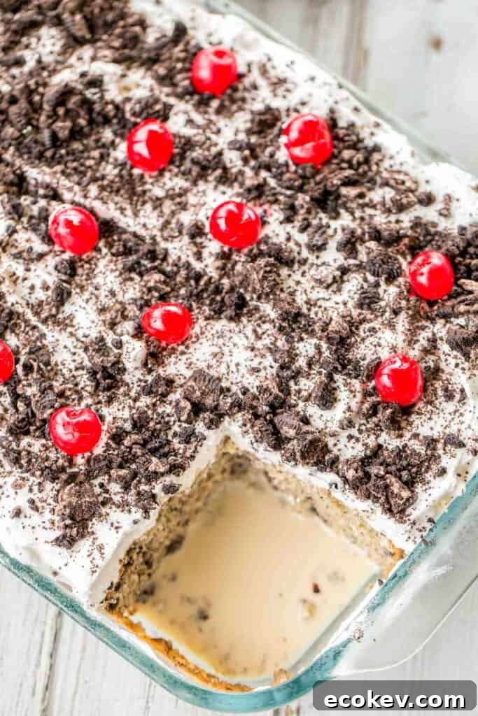 baking dish of cookies & cream tres leches cake