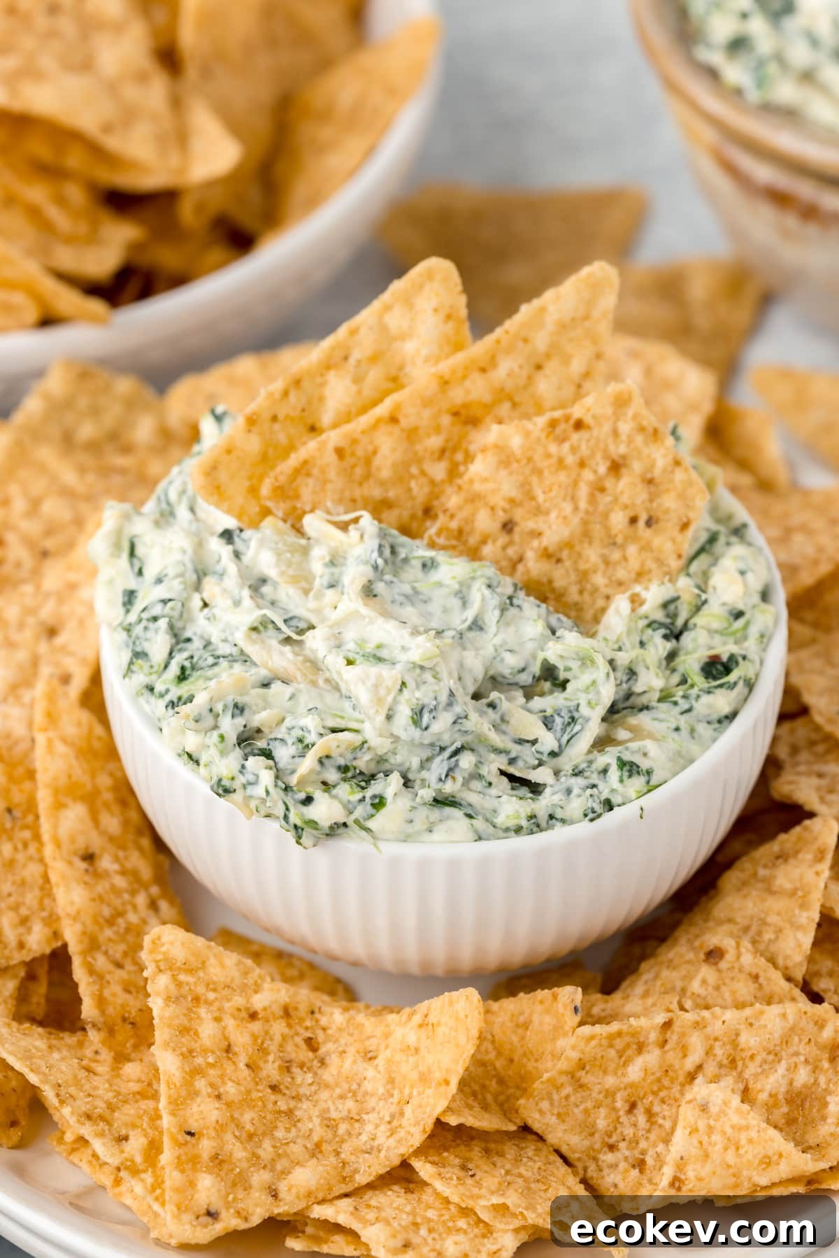 Close-up of spinach artichoke dip