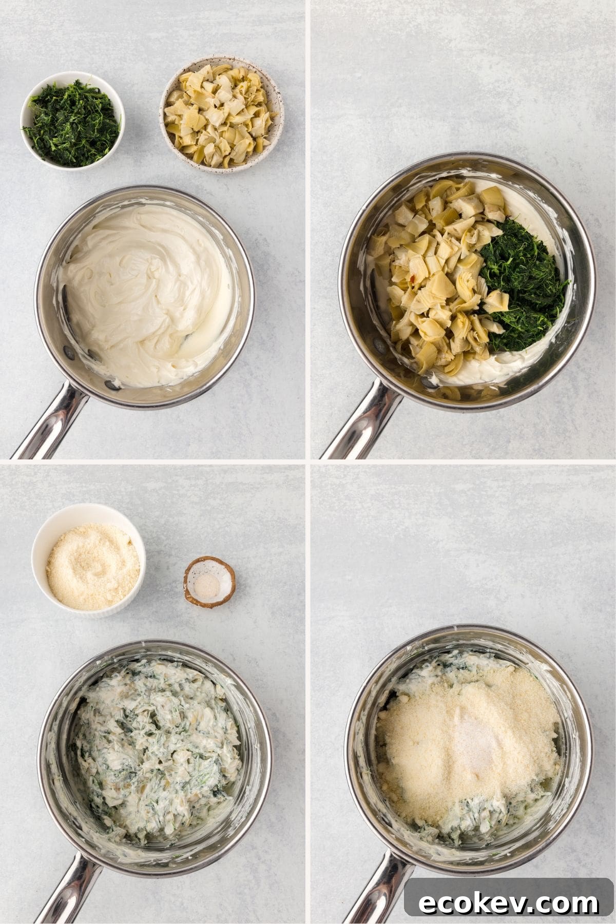 Process shots of making dip
