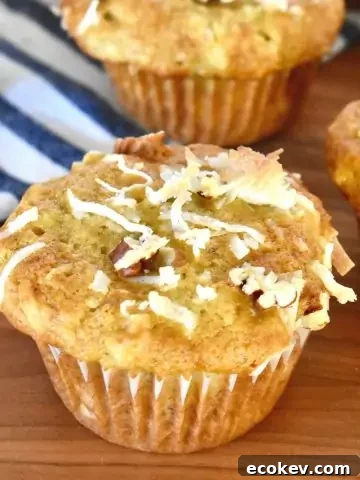 Hummingbird Muffins with crushed pineapple, bananas, coconut, and pecans.